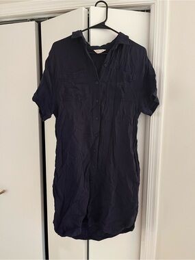 Weatherproof Gauze Cotton Dress Navy Size Small with Tie Waist Belt